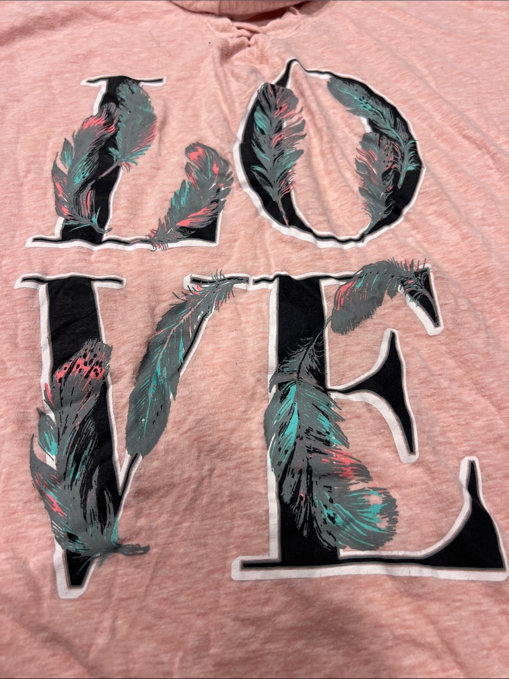 Torrid 6x plus size LOVE Feather Print shirt long sleeve hooded top z27